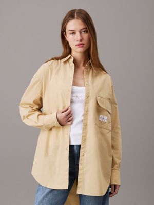 khaki oversized cotton utility shirt for women calvin klein jeans