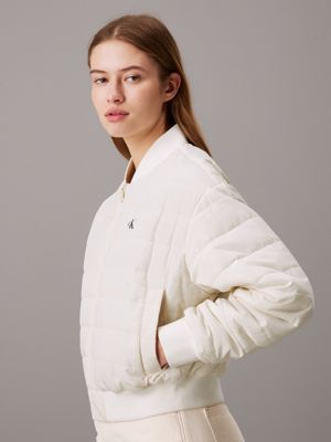 ivory quilted bomber jacket for women calvin klein jeans