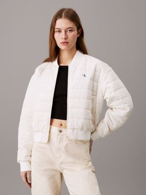 white quilted bomber jacket for women calvin klein jeans