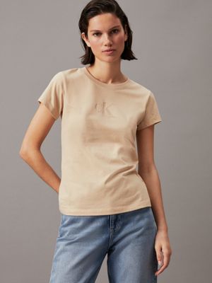 khaki slim burn out logo t-shirt for women calvin klein jeans