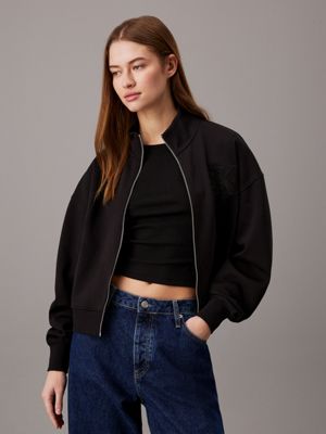 black relaxed monogram zip up cardigan for women calvin klein jeans