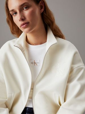 ivory relaxed monogram zip up cardigan for women calvin klein jeans