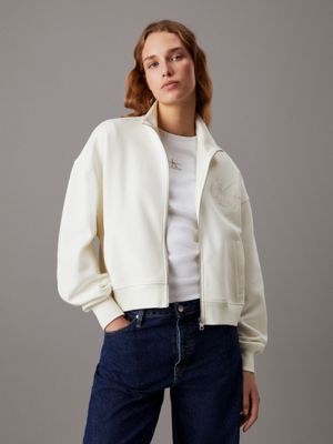 white relaxed monogram zip up cardigan for women calvin klein jeans