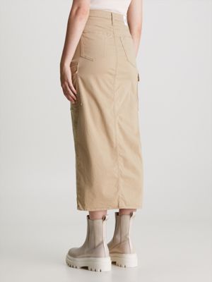 falda larga de sarga de algodón beige de mujeres calvin klein jeans