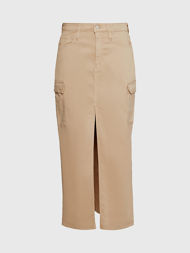 beige cotton twill cargo maxi skirt for women calvin klein jeans