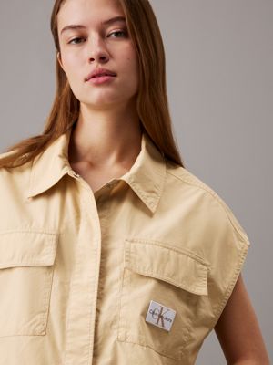 pale khaki relaxed cotton utility vest for women calvin klein jeans