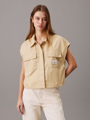 khaki relaxed cotton utility vest for women calvin klein jeans