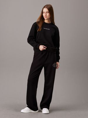 ck black wide leg monogram joggers for women calvin klein jeans