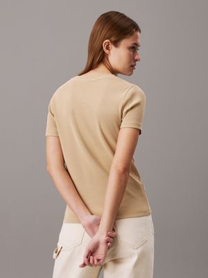 pale khaki slim washed cotton t-shirt for women calvin klein jeans