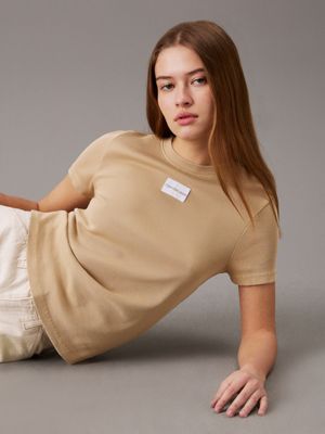 pale khaki slim washed cotton t-shirt for women calvin klein jeans