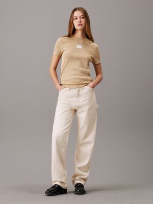 pale khaki slim washed cotton t-shirt for women calvin klein jeans