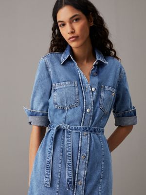 denim light belted denim shirt dress for women calvin klein jeans