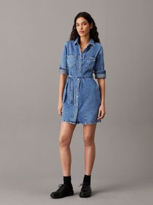 Denim belted shirt dress online