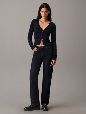 jean straight high rise denim dark pour femmes calvin klein jeans