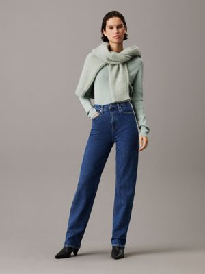 denim medium high rise straight jeans for women calvin klein jeans