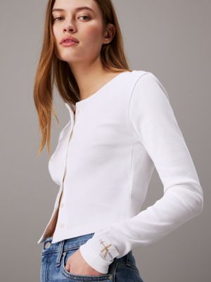 bright white slim ribbed cotton cardigan for women calvin klein jeans