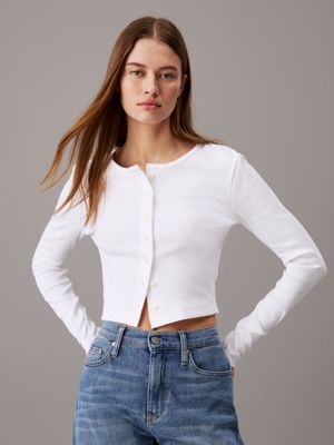 white slim ribbed cotton cardigan for women calvin klein jeans