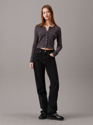 washed black slim washed cotton cardigan for women calvin klein jeans