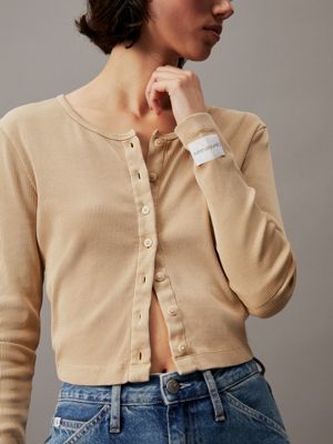 pale khaki slim washed cotton cardigan for women calvin klein jeans