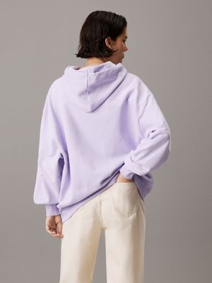 pastel lilac oversized terry badge hoodie for women calvin klein jeans