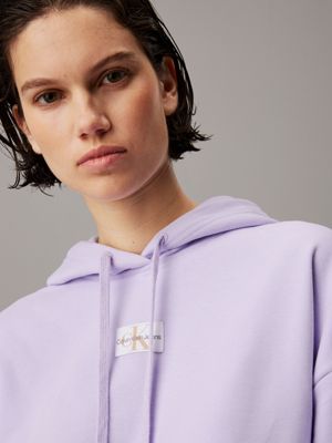 pastel lilac oversized terry badge hoodie for women calvin klein jeans