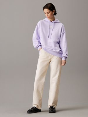 pastel lilac oversized terry badge hoodie for women calvin klein jeans