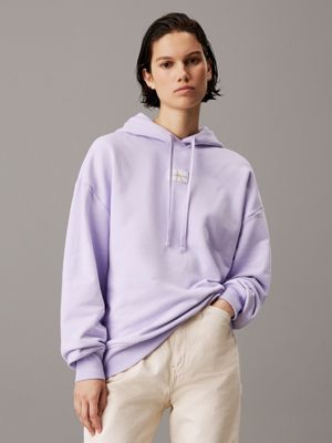 purple oversized terry badge hoodie for women calvin klein jeans