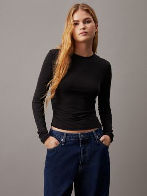 black soft jersey pleated top for women calvin klein jeans