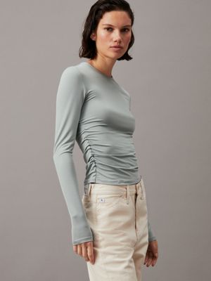 grey soft jersey pleated top for women calvin klein jeans