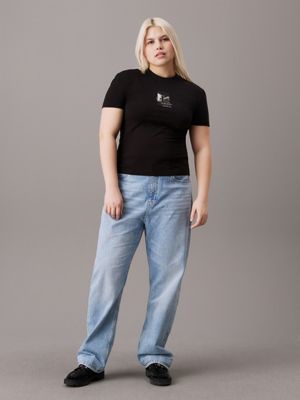 ck black plus size monogram t-shirt for women calvin klein jeans