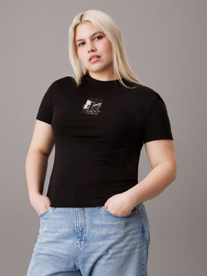 black plus size monogram t-shirt for women calvin klein jeans