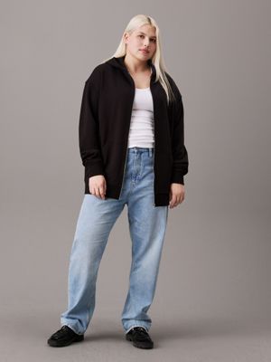 ck black plus size monogram zip up hoodie for women calvin klein jeans