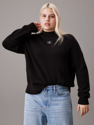 black plus size ribbed cotton jumper for women calvin klein jeans