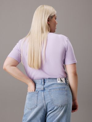 pastel lilac plus size cotton badge t-shirt for women calvin klein jeans