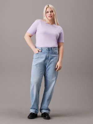 pastel lilac plus size cotton badge t-shirt for women calvin klein jeans