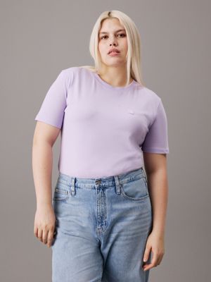 purple plus size cotton badge t-shirt for women calvin klein jeans