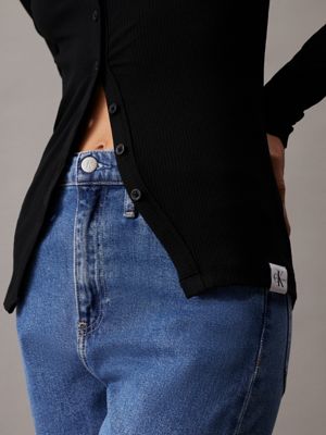 ck black slim ribbed v-neck cardigan for women calvin klein jeans