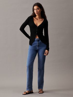 ck black slim ribbed v-neck cardigan for women calvin klein jeans