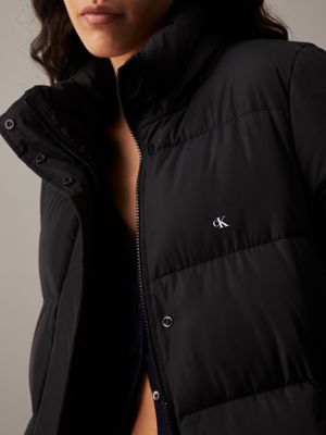 ck black long hooded puffer coat for women calvin klein jeans