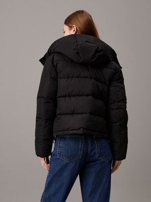 ck black short hooded puffer jacket for women calvin klein jeans