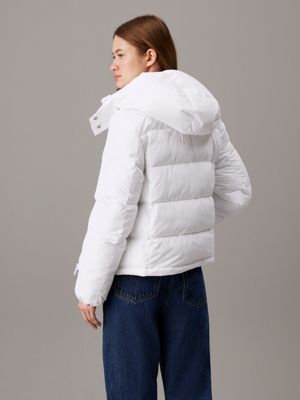 bright white short hooded puffer jacket for women calvin klein jeans