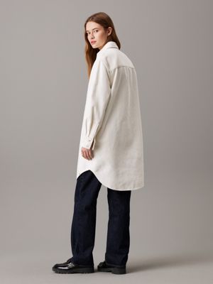 white relaxed cotton flannel shirt dress for women calvin klein jeans