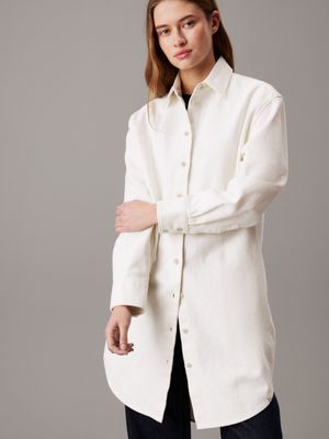 ivory relaxed cotton flannel shirt dress for women calvin klein jeans