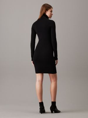 black slim ribbed cotton jumper dress for women calvin klein jeans