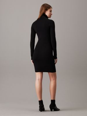 ck black slim ribbed cotton jumper dress for women calvin klein jeans