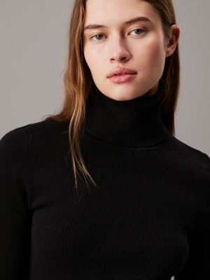 abito in maglia in cotone a costine slim ck black da donne calvin klein jeans