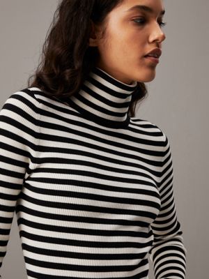 ivory / ck black stripe slim ribbed cotton jumper dress for women calvin klein jeans