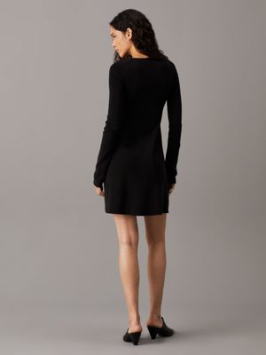 ck black ribbed cotton flared jumper dress for women calvin klein jeans