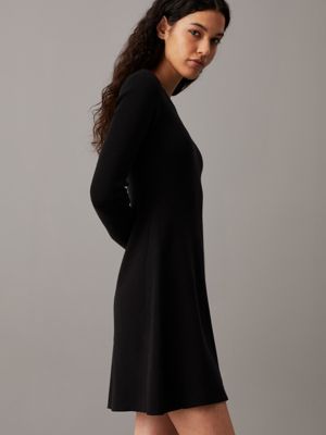 ck black ribbed cotton flared jumper dress for women calvin klein jeans