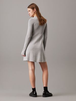 grey heather ribbed cotton flared jumper dress for women calvin klein jeans